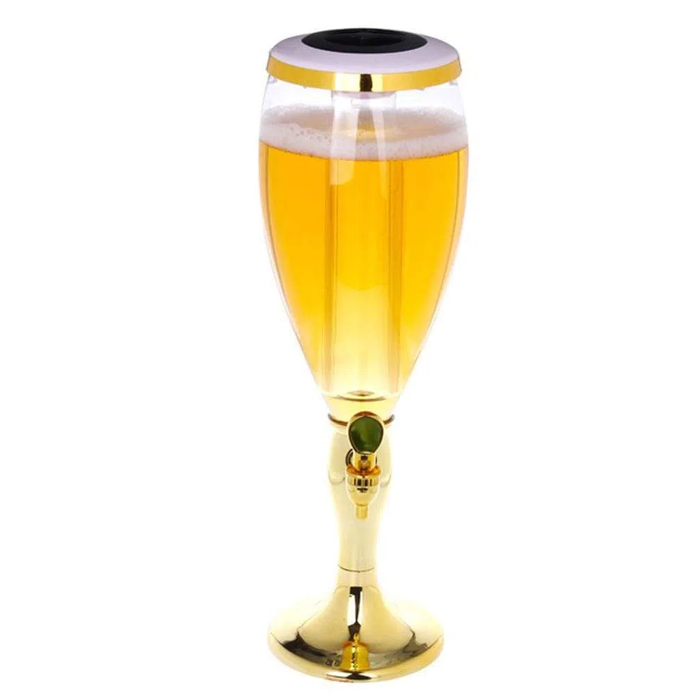 NOVSKI Dispensador de Cerveza de plástico de 3L, dispensador de Bebidas de Torre de Cerveza de Barril frío con Grifo, fácil de Limpiar, para Fiestas, hogar y Bar-Gold