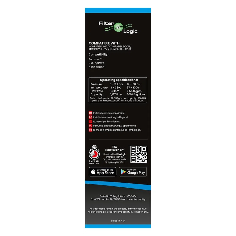 FilterLogic FFL-182S | Filtro de agua compatible con Samsung HAF-QIN, HAF-QIN/EXP, HAFQIN, DA97-17376B para sistema de frigorífico DA97-08006C
