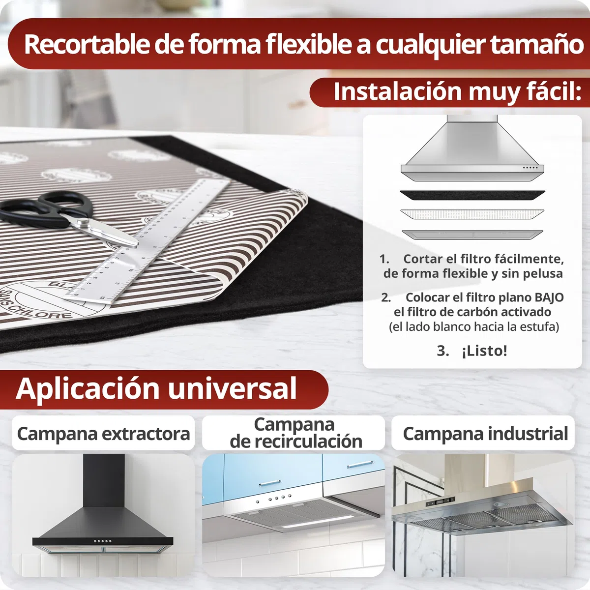 WEIDEBACH® 2x Juego de filtros 2 en 1 para campanas extractoras con CARBÓN ACTIVO y FILTRO DE GRASA, 57x47 cm [recortables] – solo 1,2 cm de grosor –, filtros para campanas extractoras, filtro