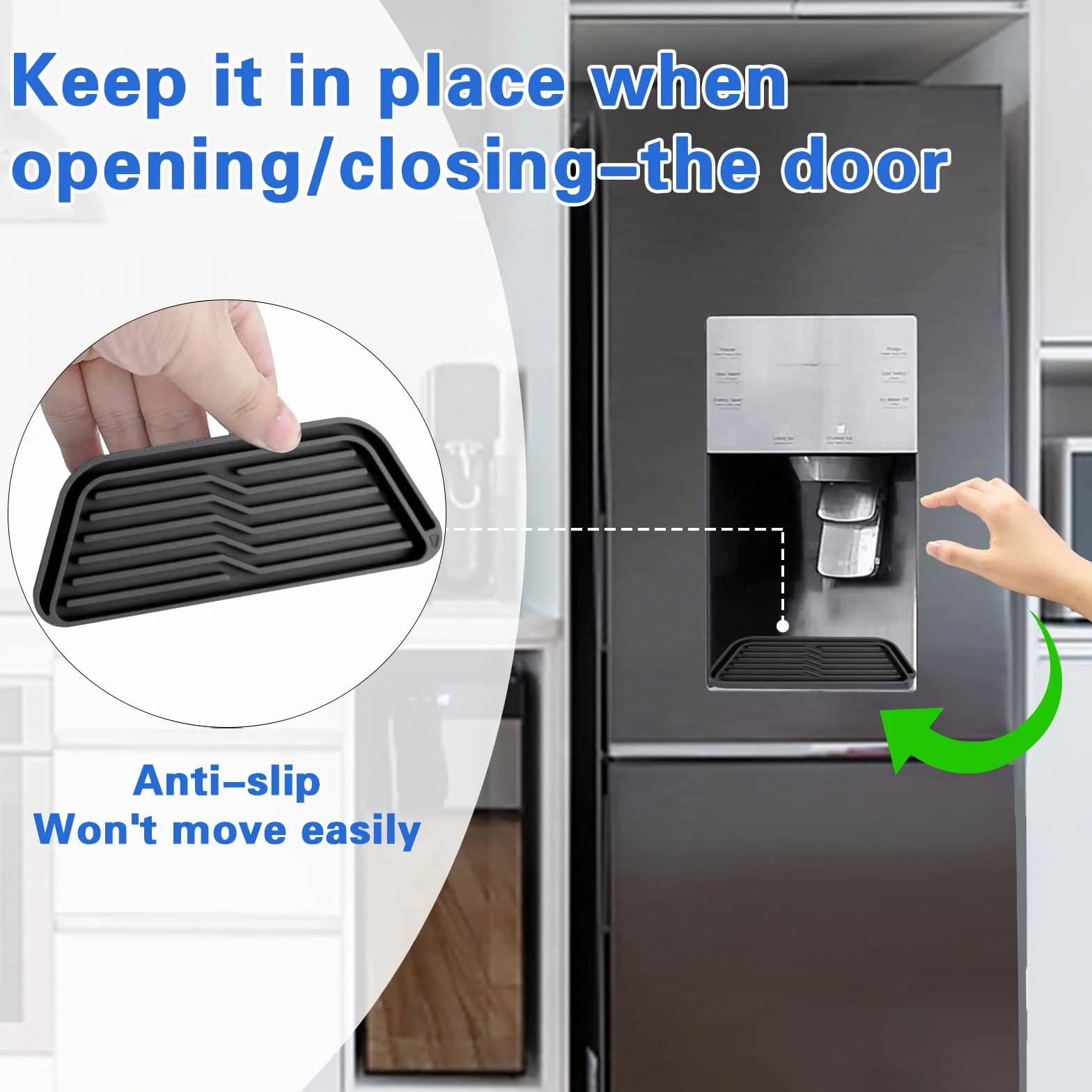 2 Piezas Bandeja Goteo Nevera, Silicona Bandeja de Goteo para Refrigerador Reutilizable Bandeja de Goteo Frigorifico, Antideslizante Alfombrilla de Goteo para Ge, Whirlpool, Samsung Otros, Negro
