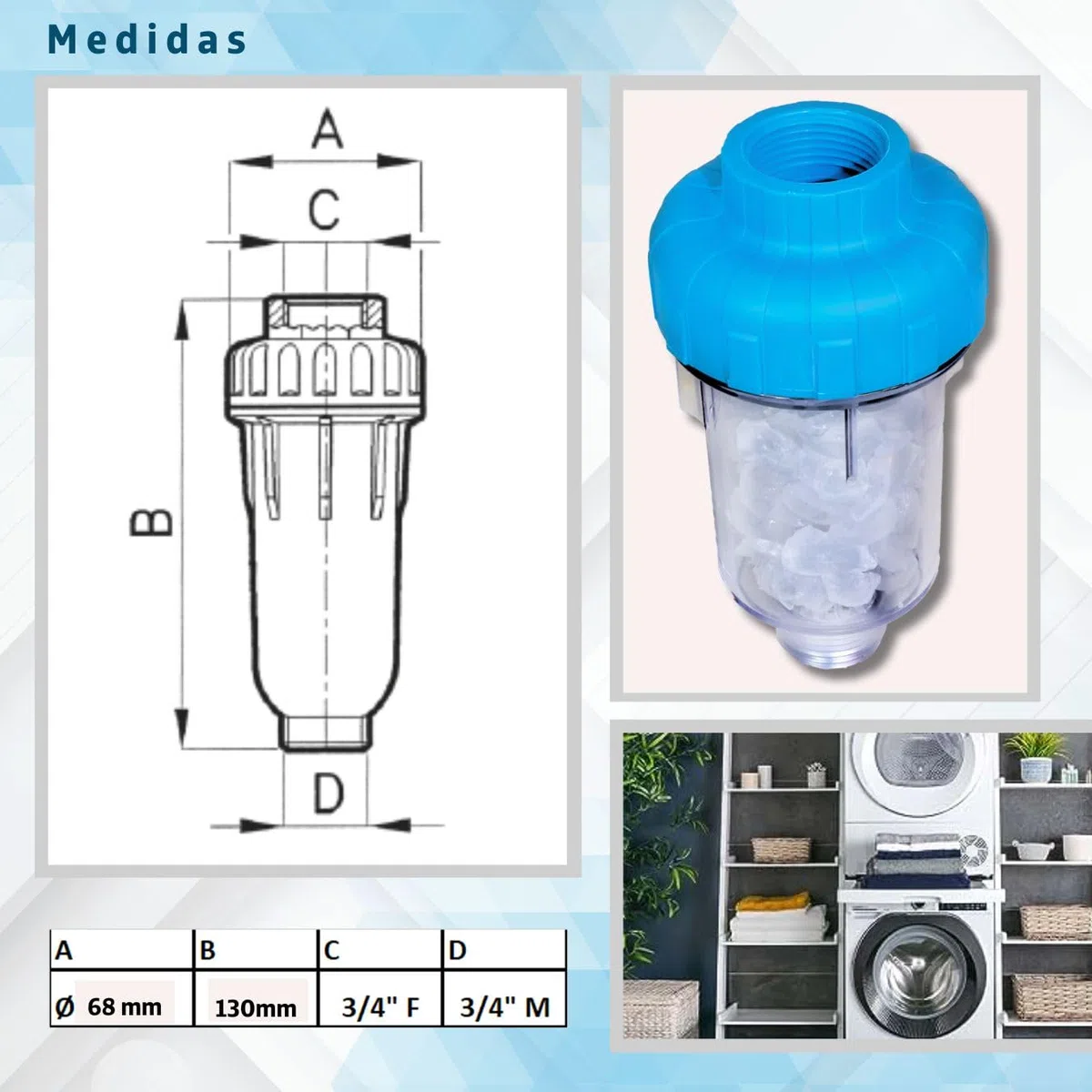 GOLDMAN SERVICE - Filtro Antical para Lavadora y Lavavajillas de Polifosfatos Recargable. Descalcificador de Agua Domestico Protector de Electrodomésticos