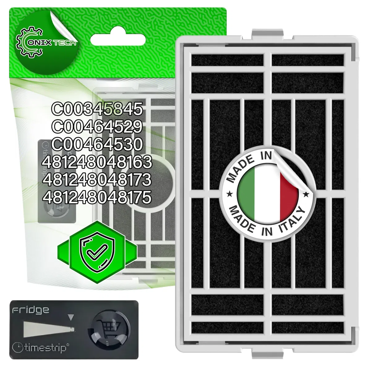 Filtro Antibacteriano para Frigorífico con Código Original C00345845 C00464529 C00464530 481248048163 481248048173 para Indesit para Whirlpool - MADE IN ITALY - Garantía de 5 Años - ONIX TECH