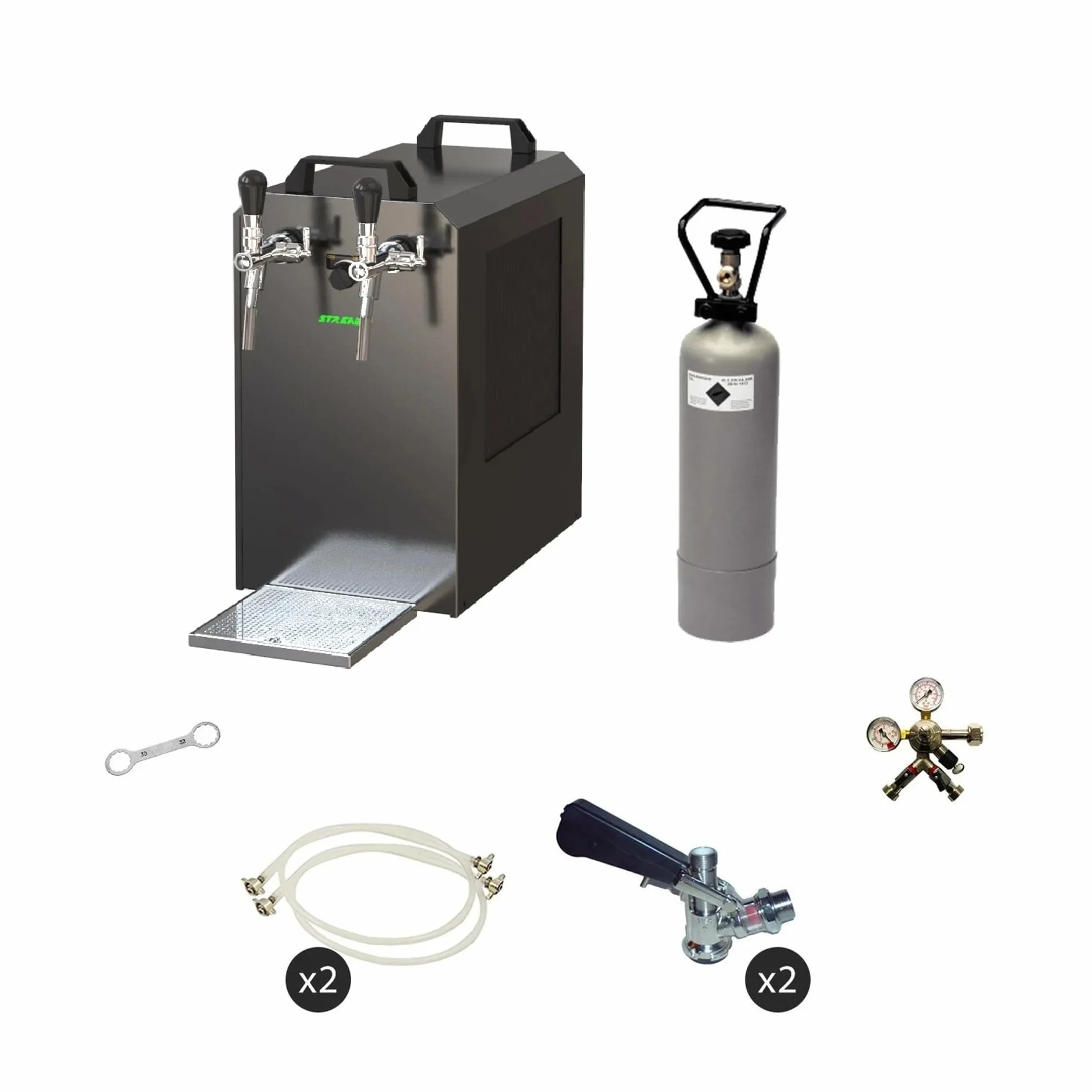 Kit Completo Tirador de Cerveza Doble con Enfriador seco de 2 vías y Maleta de Transporte, Compatible con KeyKeg, para Servicio rápido de Cerveza fría en Fiestas y Eventos