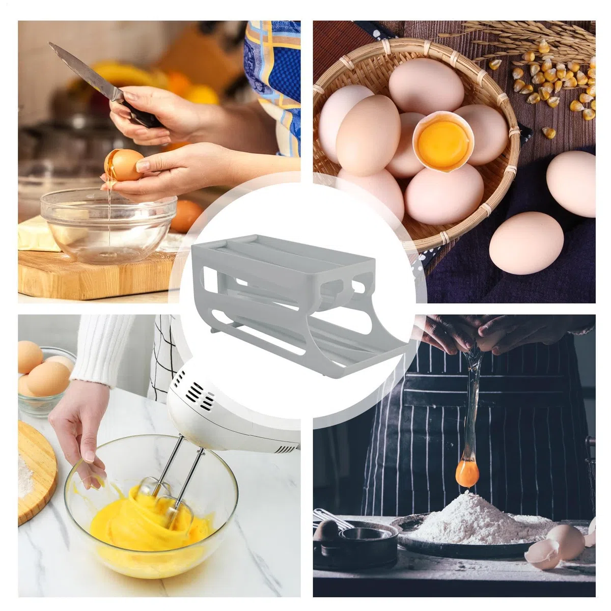 Contenedor de huevos para refrigerador,Dispensador automático de huevos con ruedas,Dispensador de huevos para frigorífico de 3 niveles y doble - Distribuidor de huevos que ahorra espacio para apartame