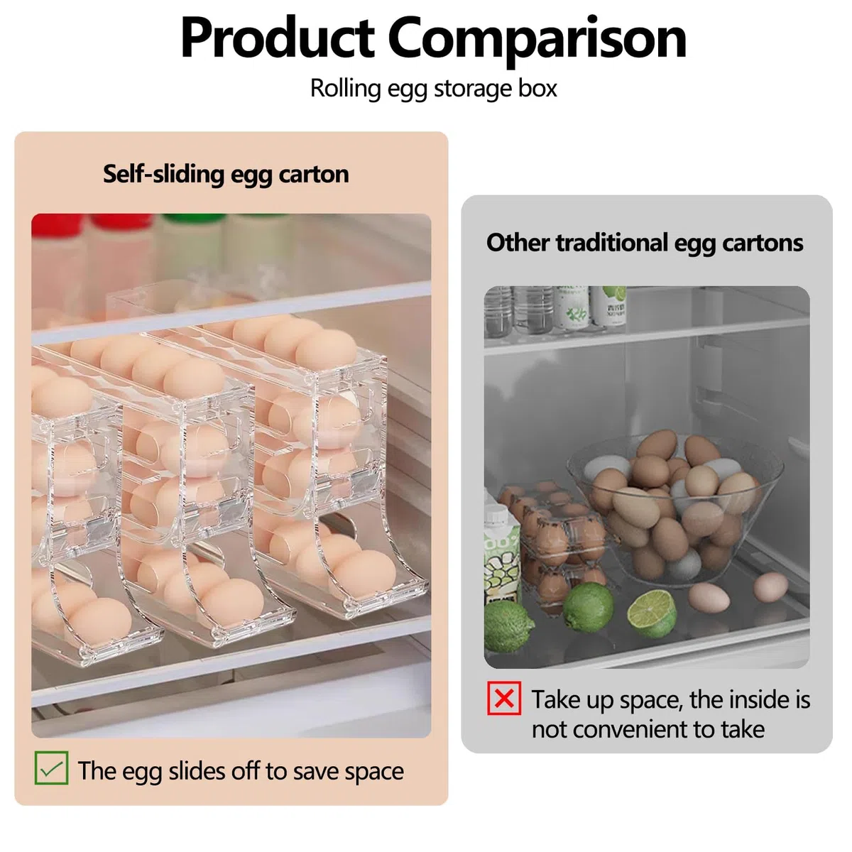 Huevera Nevera Automática para 30 Huevos - Organizador de Huevos con Dispensador 4 Niveles - Compacto para Frigorífico o Encimera - Material PP Transparente
