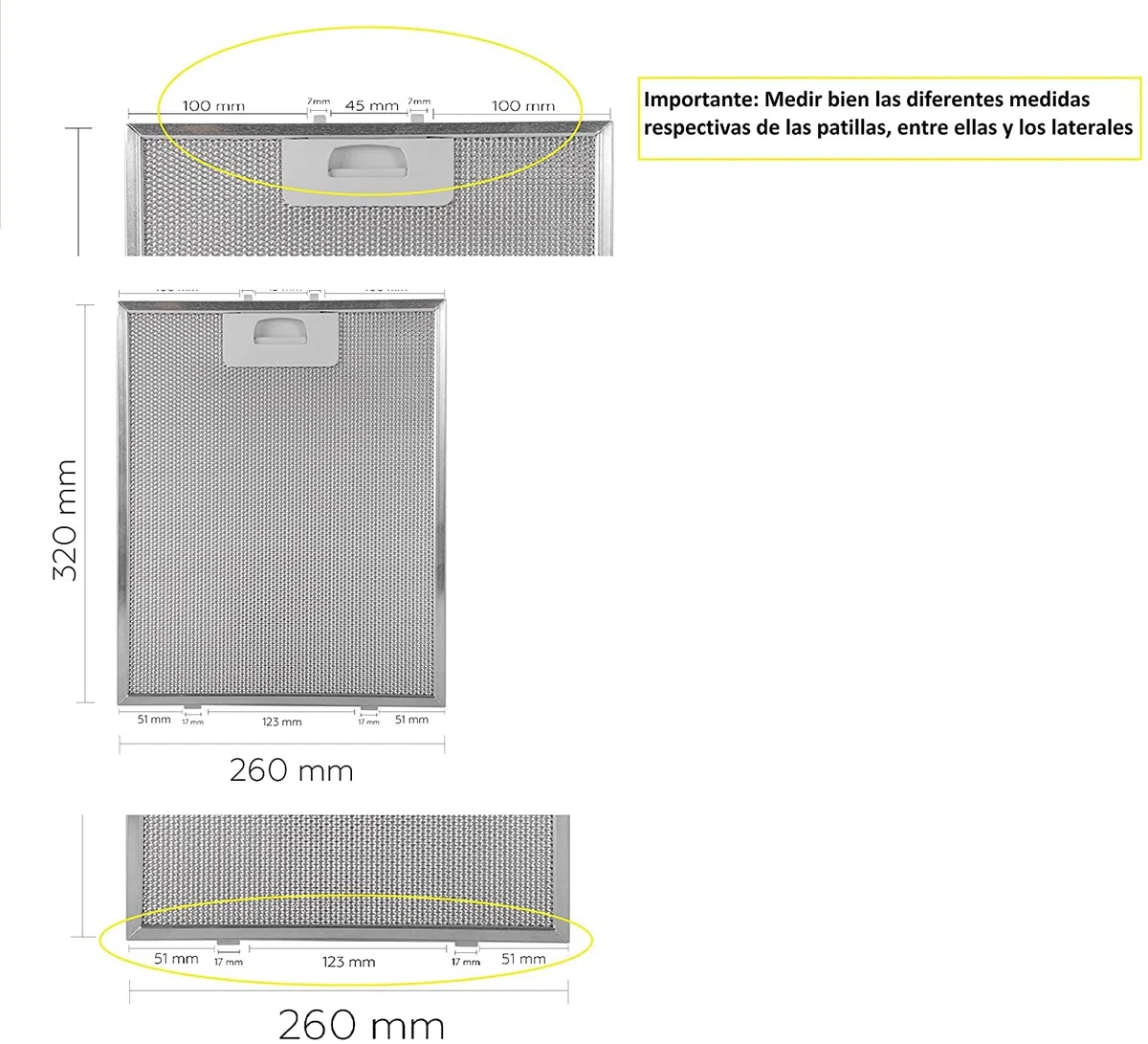 Filtro campana extractora 320mm x 260mm (2 UNIDADES.)