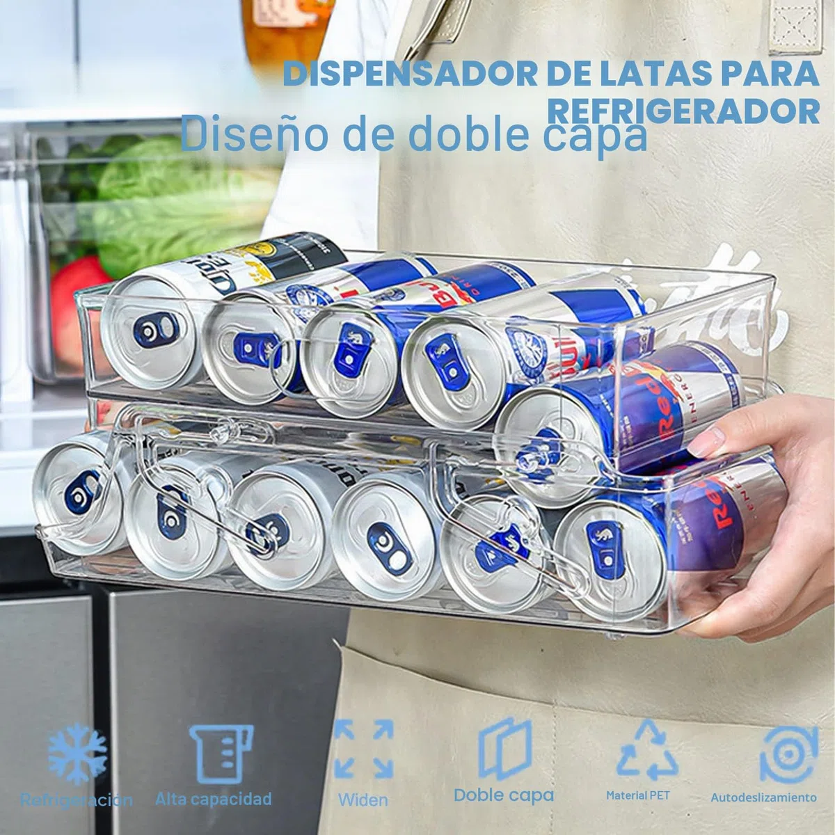 1 dispensador automático de latas para nevera, organizador de almacenamiento transparente para refrigerador, bebidas, cerveza, refrescos, para nevera, cocina, armario, encimera, 1 unidad