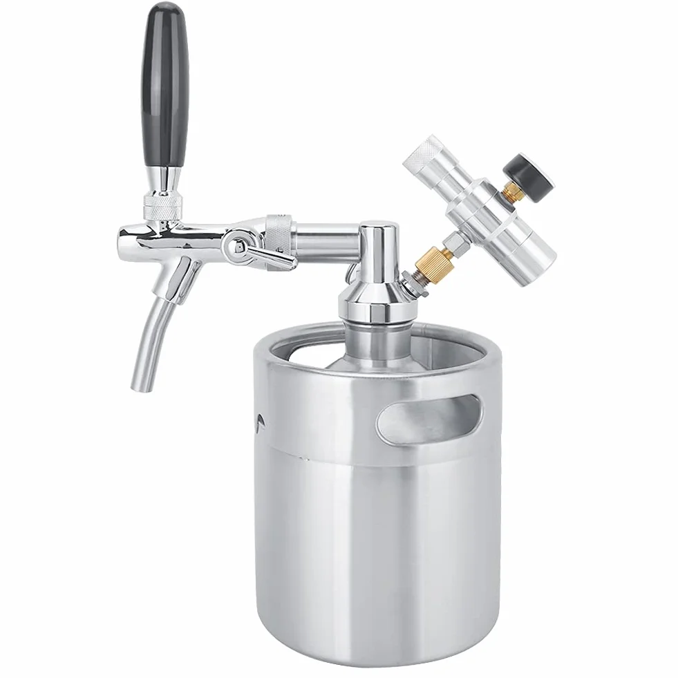 Barril De Cerveza,Dispensador De Bebidas Para El Hogar,Dispensador De Cerveza De Mini Barril De Cerveza Casera De Acero Inoxidable De 2L Con Manómetro De 2 Clases Para Cerveza Casera Y Cerveza De Barr