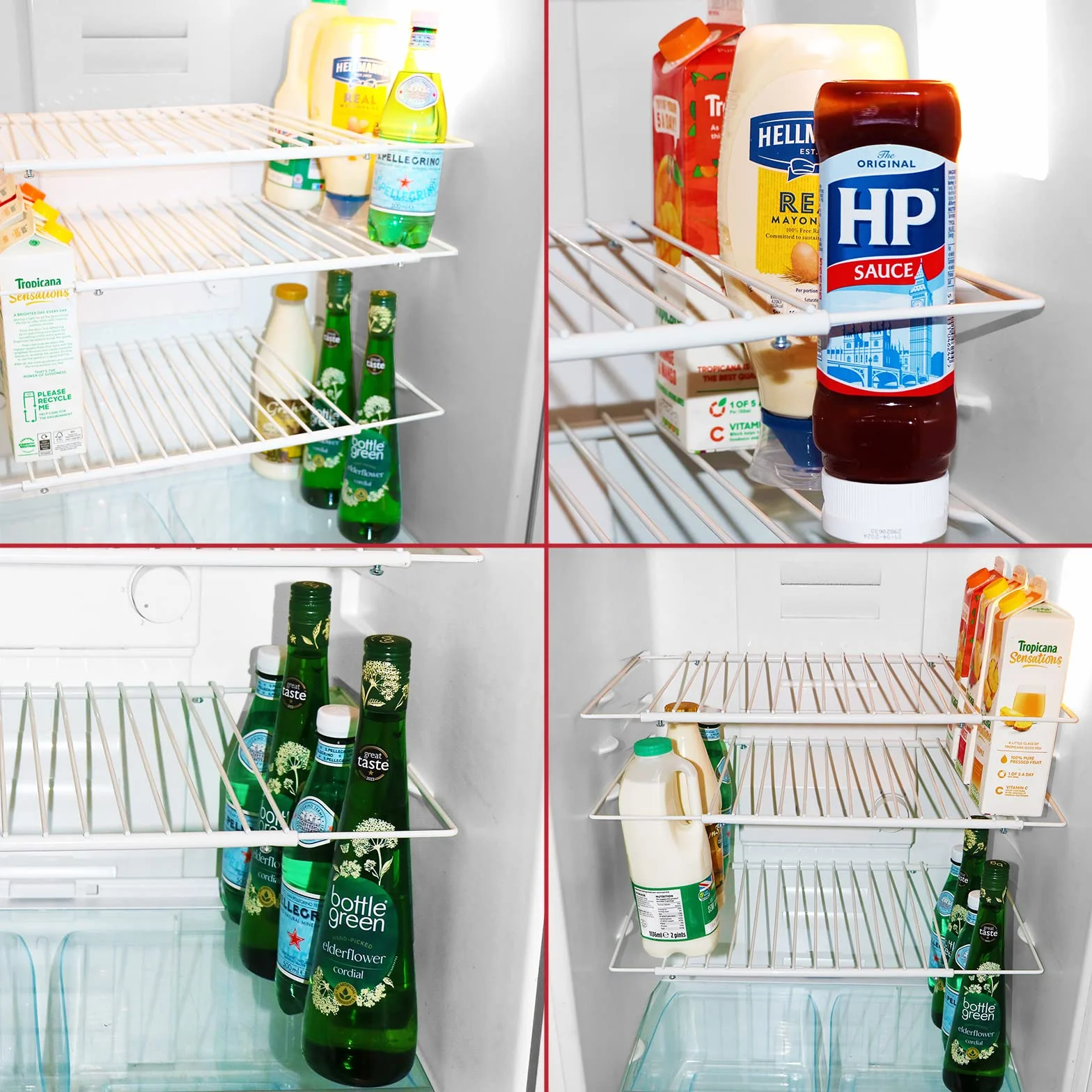SPARES2GO Universal Estante Refrigerador Congelador Ajustable, Recubierto de plástico, Brazos extensibles (Blanco)