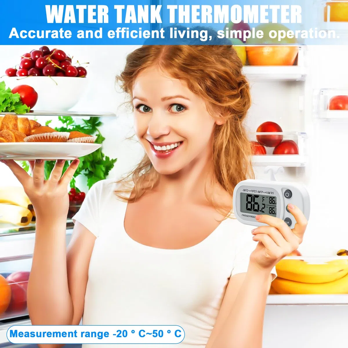 Termómetro para frigorífico: 6 piezas Mini Digital Termómetro para Congelador con Gancho, Termómetro para Frigorífico Resistente al Agua con Gancho y Imán, Termómetro de Cocina Interior con
