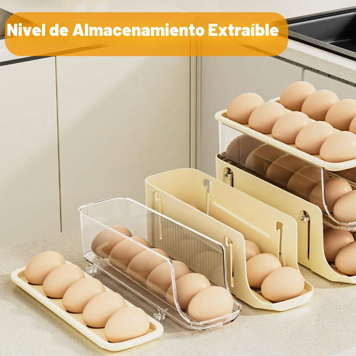 Organizador Huevos Nevera, Dispensador de Huevos de 3 Niveles, Soporte para Huevos, Dispensador Huevos Rodante, Caja de Huevos Extensible para 17 Huevos