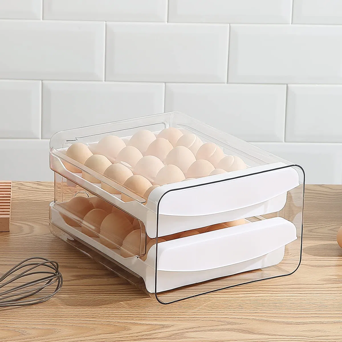 HOMQUEN Huevera Para Refrigerador, 40 Rejillas/2 Capas, Caja De Almacenamiento De Huevos Frescos (Paquete De 1)