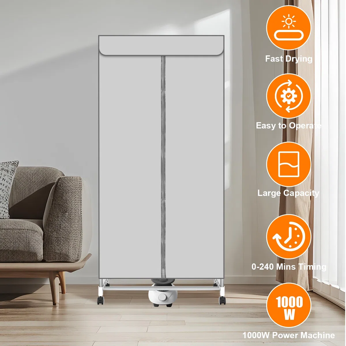 Secador de Bomba de Calor con Temporizador, Secadora de Ropa eléctrica protable, Ropa de Secado de Aire de Ropa de 1000W, Estante de Secadora de Doble Capa para el hogar |Apartamentos - Gris