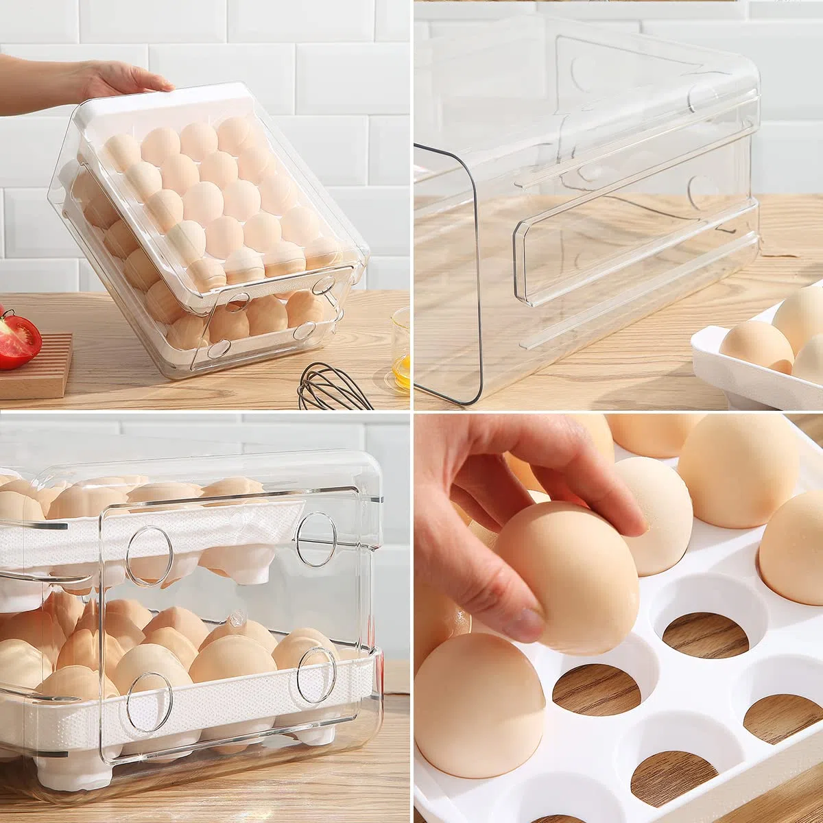 HOMQUEN Huevera Para Refrigerador, 40 Rejillas/2 Capas, Caja De Almacenamiento De Huevos Frescos (Paquete De 1)