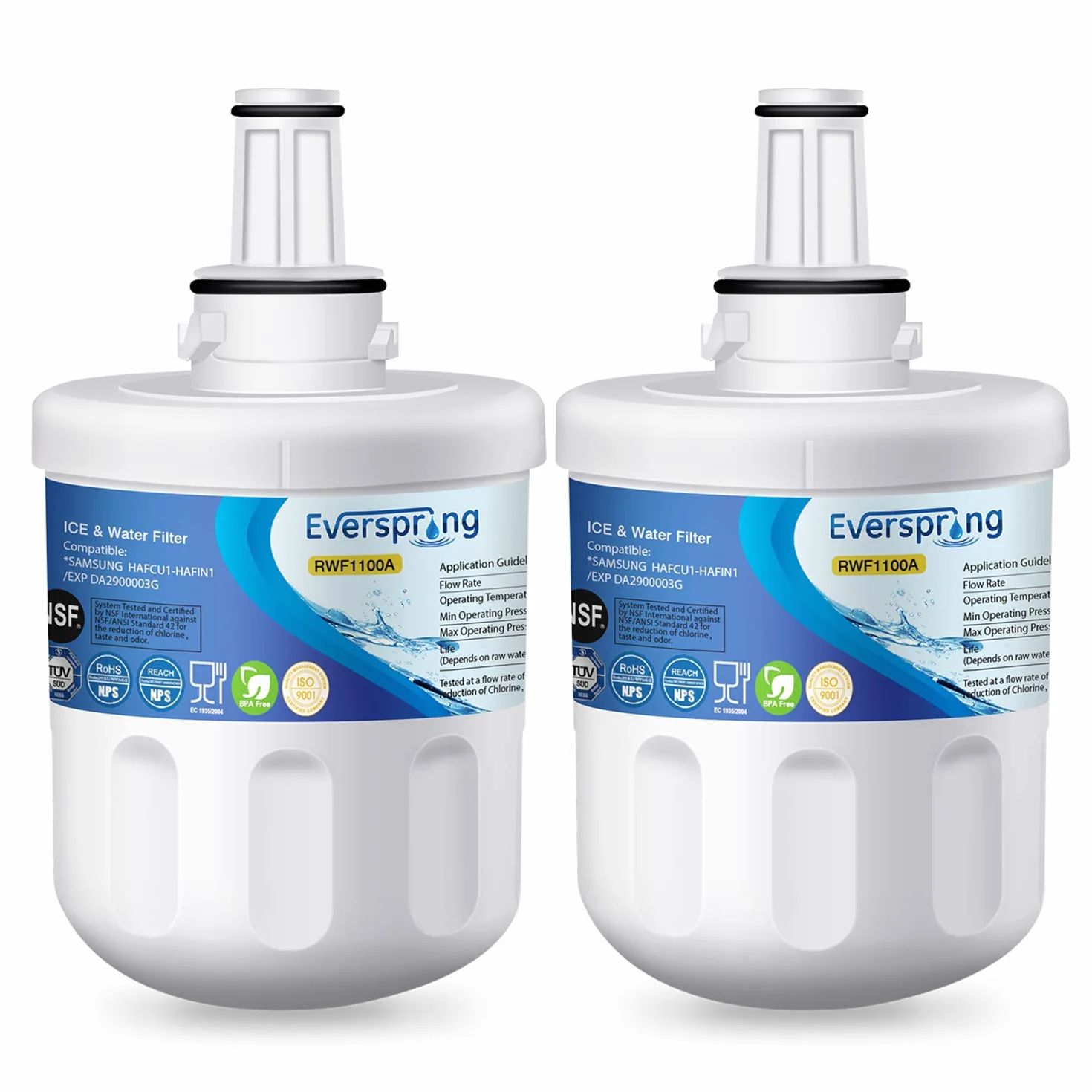 EVERSPRING Filtro de Agua para refrigerador Reemplazo para Samsung DA29-00003F, DA29-00003G, Aqua Pure Plus Hafin, DA29-00003B, DA29-00003A, DA97-06317A,RFC1100A Paquete de 2 (con factura)