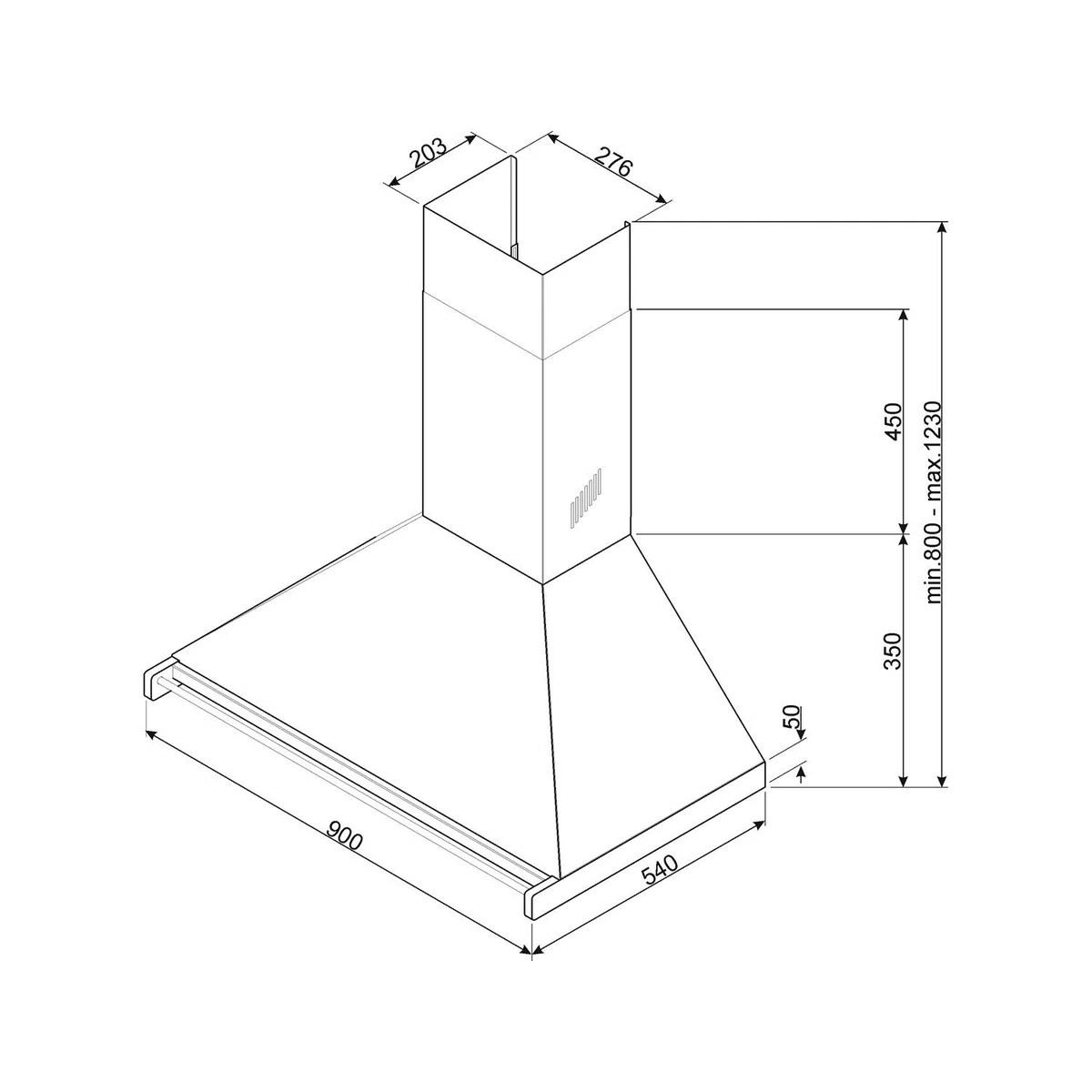 Smeg KD90HXE De pared Acero inoxidable 781m³/h A+ - Campana (781 m³/h, Canalizado, A, A, C, 67 dB)
