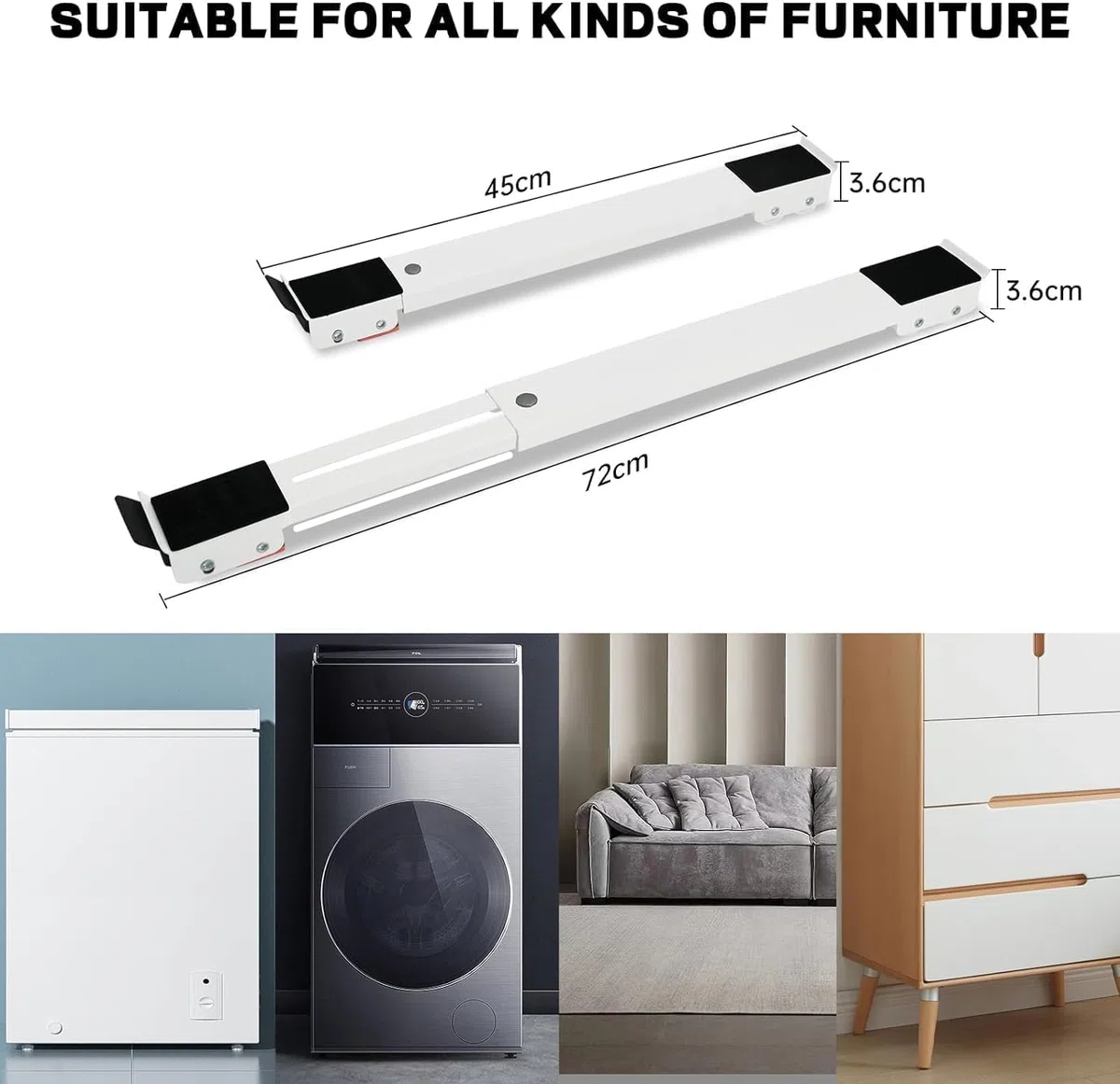 2 Piezas Soporte Con Ruedas Lavadora con Freno, Ruedas Lavadora Lavadora Ajustable para Mover Muebles para Lavadora y Refrigerador (45-72 cm) (Blanco)