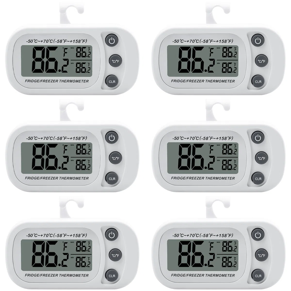 Termómetro para frigorífico: 6 piezas Mini Digital Termómetro para Congelador con Gancho, Termómetro para Frigorífico Resistente al Agua con Gancho y Imán, Termómetro de Cocina Interior con