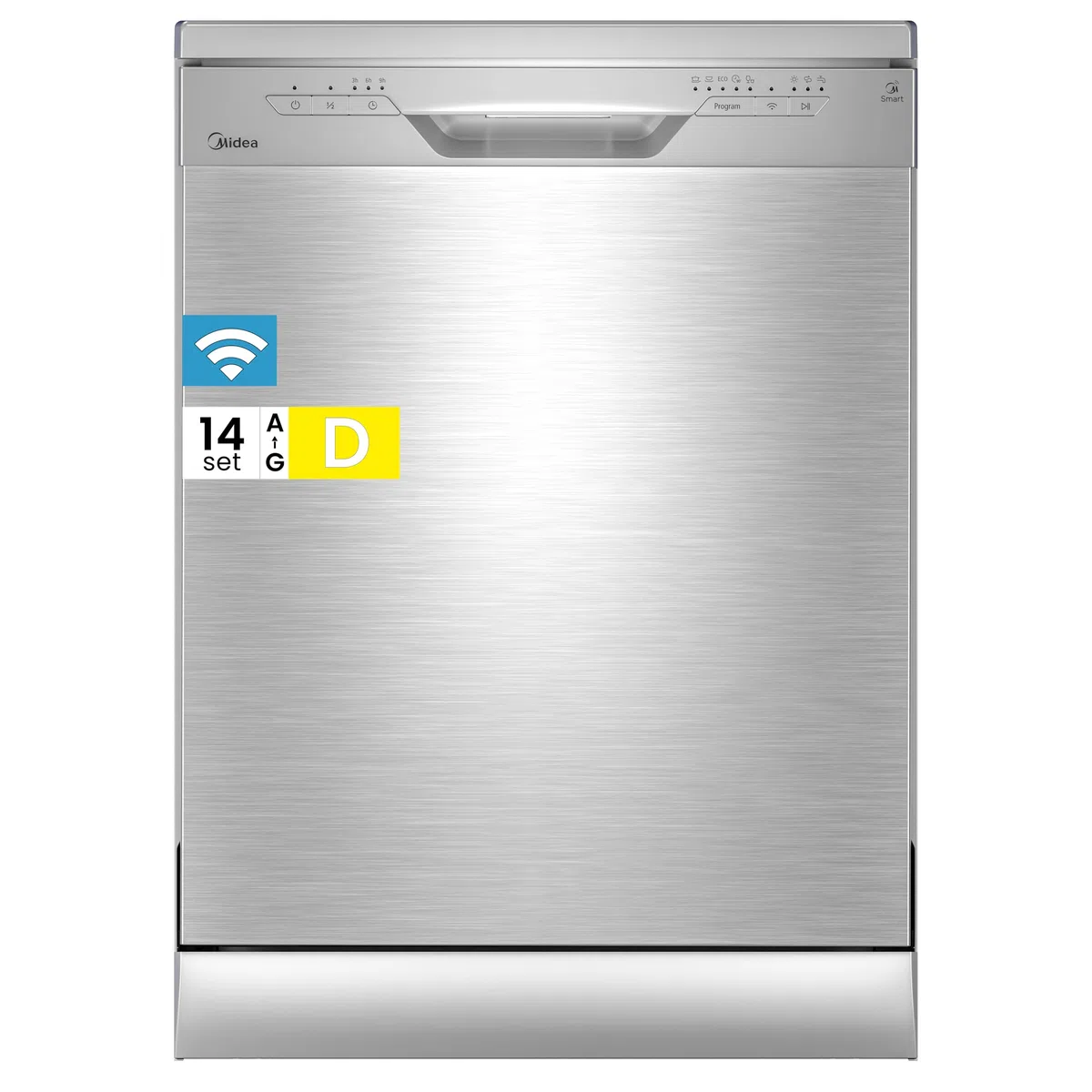 Midea SF 3.60N PRO Lavavajillas, 14 servicios, wifi, lavavajillas de instalación libre, empotrable, 5 modos de limpieza, 47 dB, inicio diferido 3/6/9 h, acero inoxidable, plata