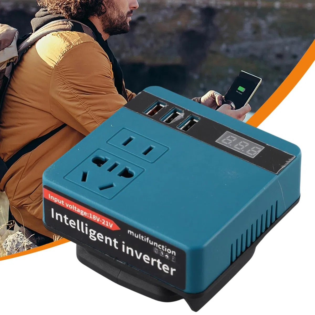 Inverter de batería Inteligente, inversor de batería portátil | Convertidor de batería al Aire Libre con Pantalla Actual | Generador de la estación de alimentación, Salida de batería del Adaptador de