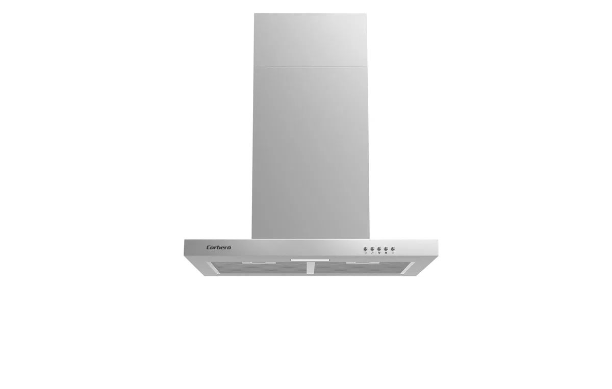 Corberó - Campana Decorativa Horizontal | ONTARIO635X | Inox, 60 cm, Pulsador, Caudal 332,3 m3/h, 70W, 3 Velocidades, 2 X Filtro de Aluminio, Eficiencia Energética A