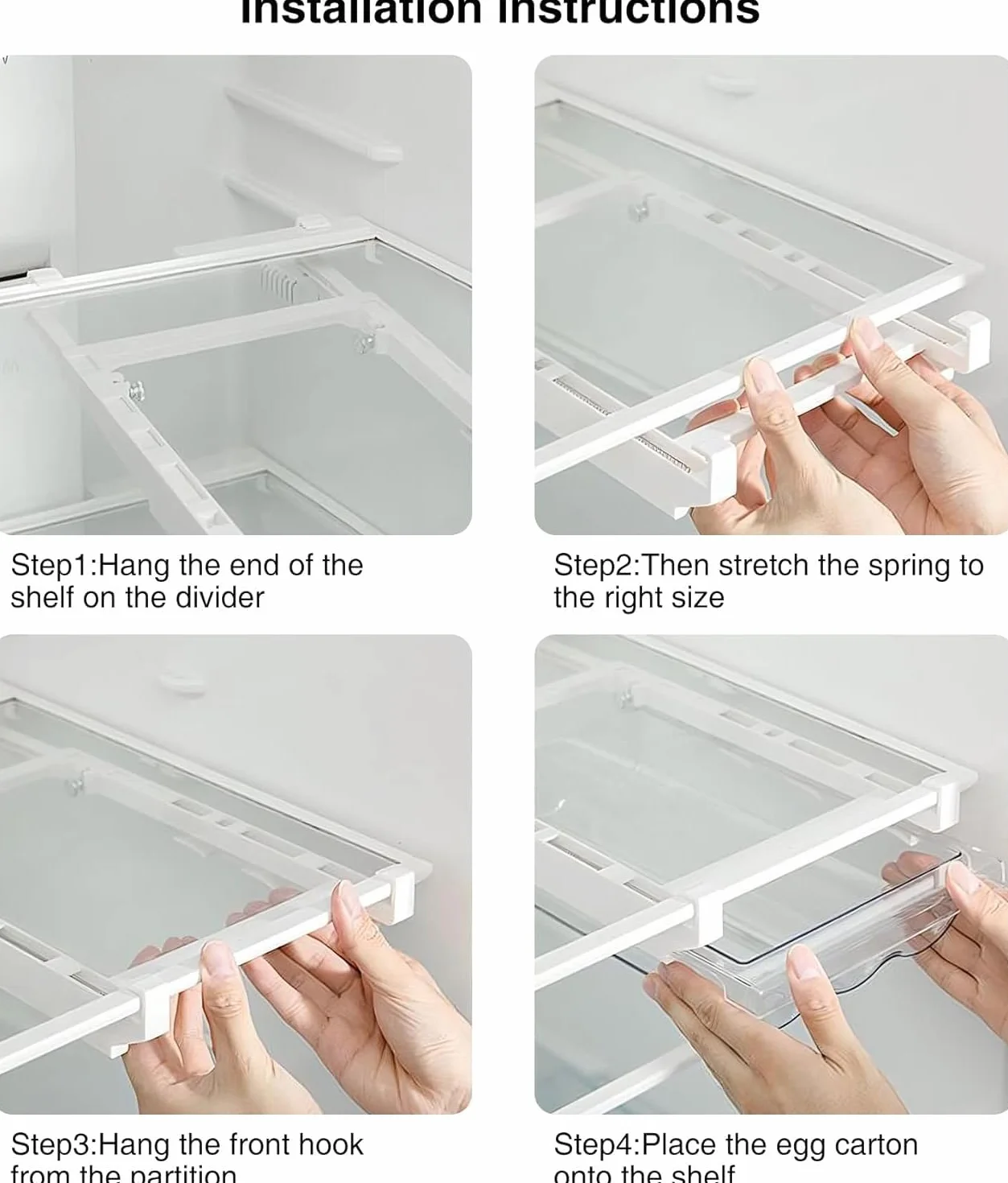 Cajones para huevos, organizador de huevos extraíble para frigorífico, cajas de almacenamiento de huevos extensibles con riel deslizante y asa, caja de almacenamiento para frigorífico, congelador