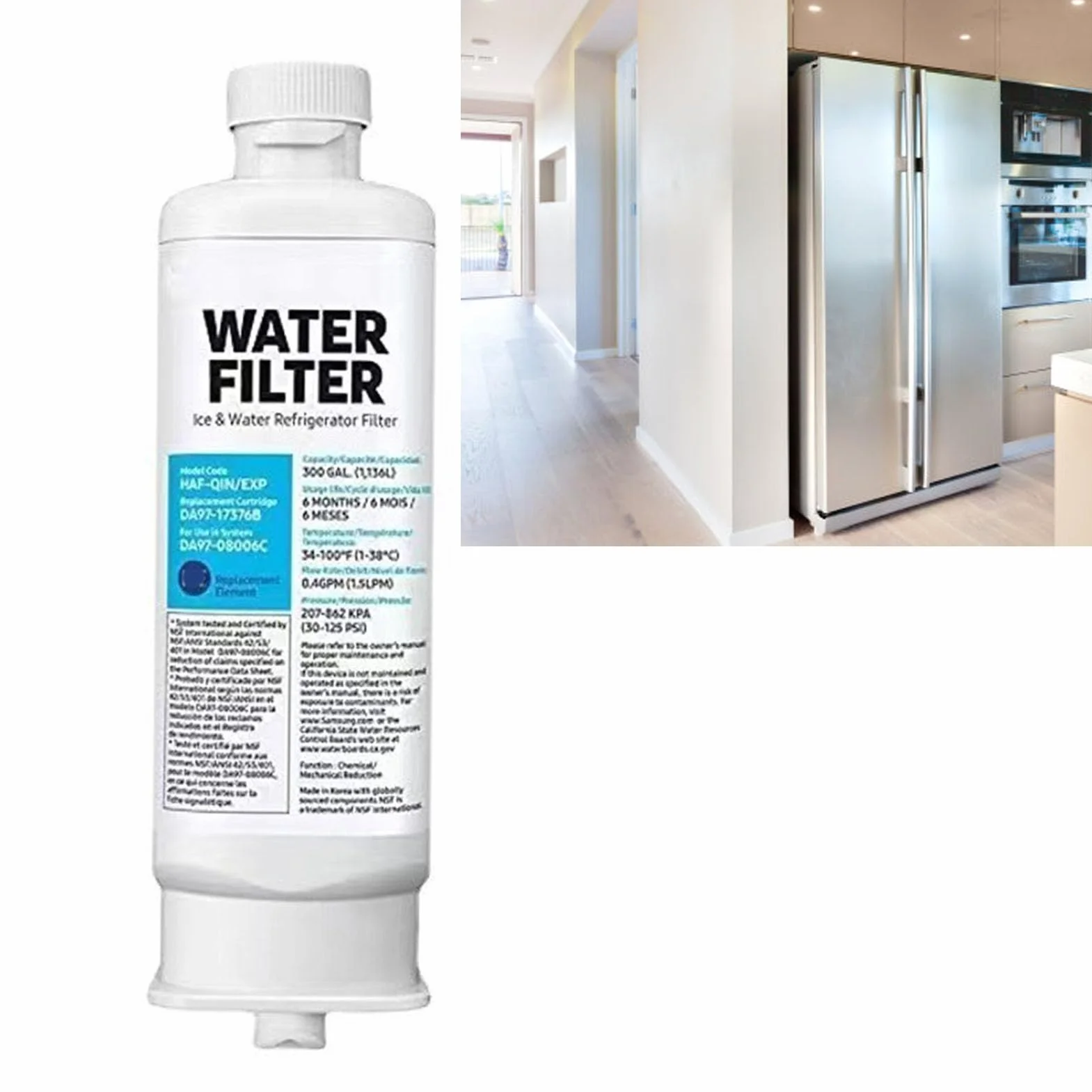Filtro de Agua para Refrigerador, DA97 17376B Filtración Premium a Prueba de Fugas Filtro de Agua para Refrigerador Cartucho de Filtro de Agua para Refrigerador para el Hogar