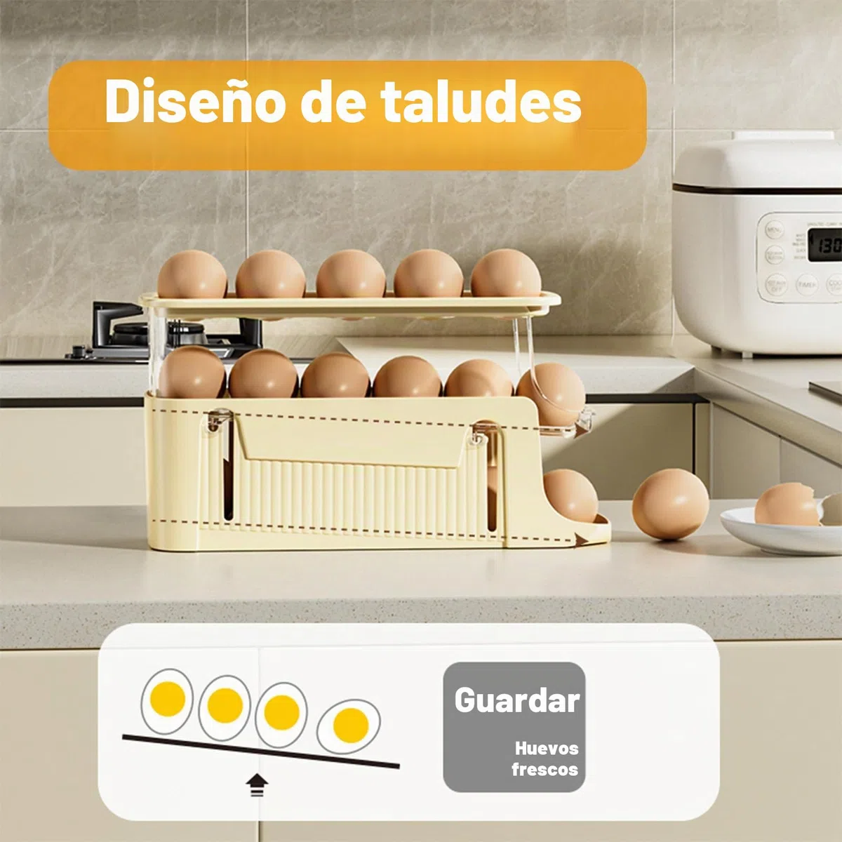 Organizador Huevos Nevera, Dispensador de Huevos de 3 Niveles, Soporte para Huevos, Dispensador Huevos Rodante, Caja de Huevos Extensible para 17 Huevos