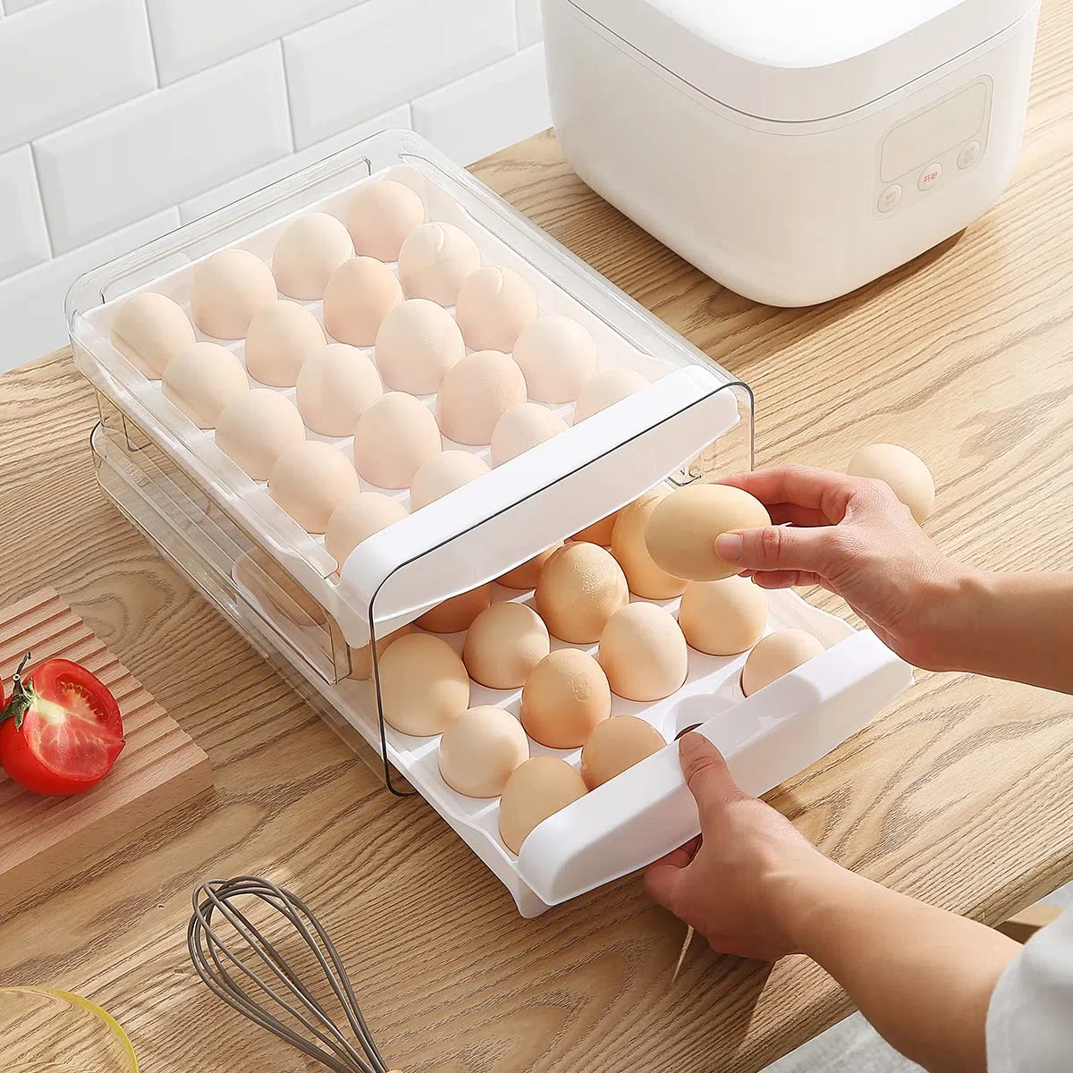HOMQUEN Huevera Para Refrigerador, 40 Rejillas/2 Capas, Caja De Almacenamiento De Huevos Frescos (Paquete De 1)
