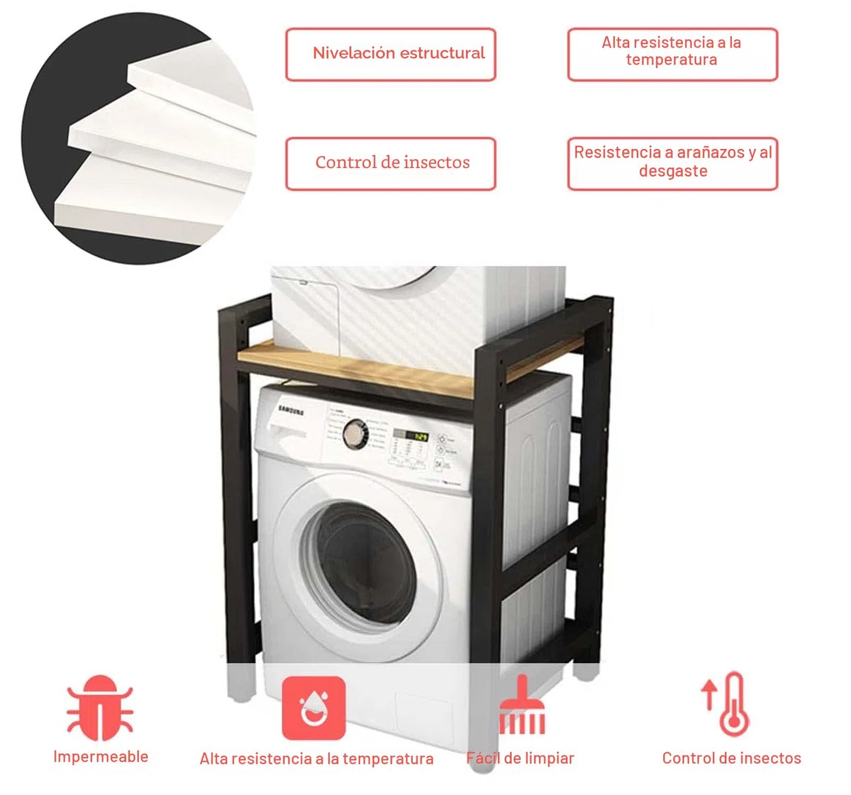 Armario para Lavadora, Unidad de Almacenamiento y Kit de Apilamiento para Lavadora y Secadora, Estante para Baño, Cocina, Balcón, Lavandería