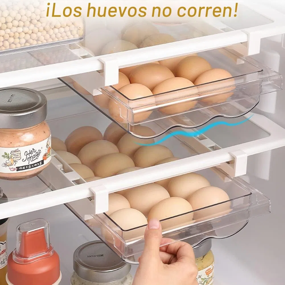 RANJIMA Organizador Frigorifico Transparente, Huevera para Refrigerador 21 Huevos, Bandeja para Huevos Transparente con Riel Deslizante Mango Cajón Porta Huevos para Cocina Frigorífico Panadería