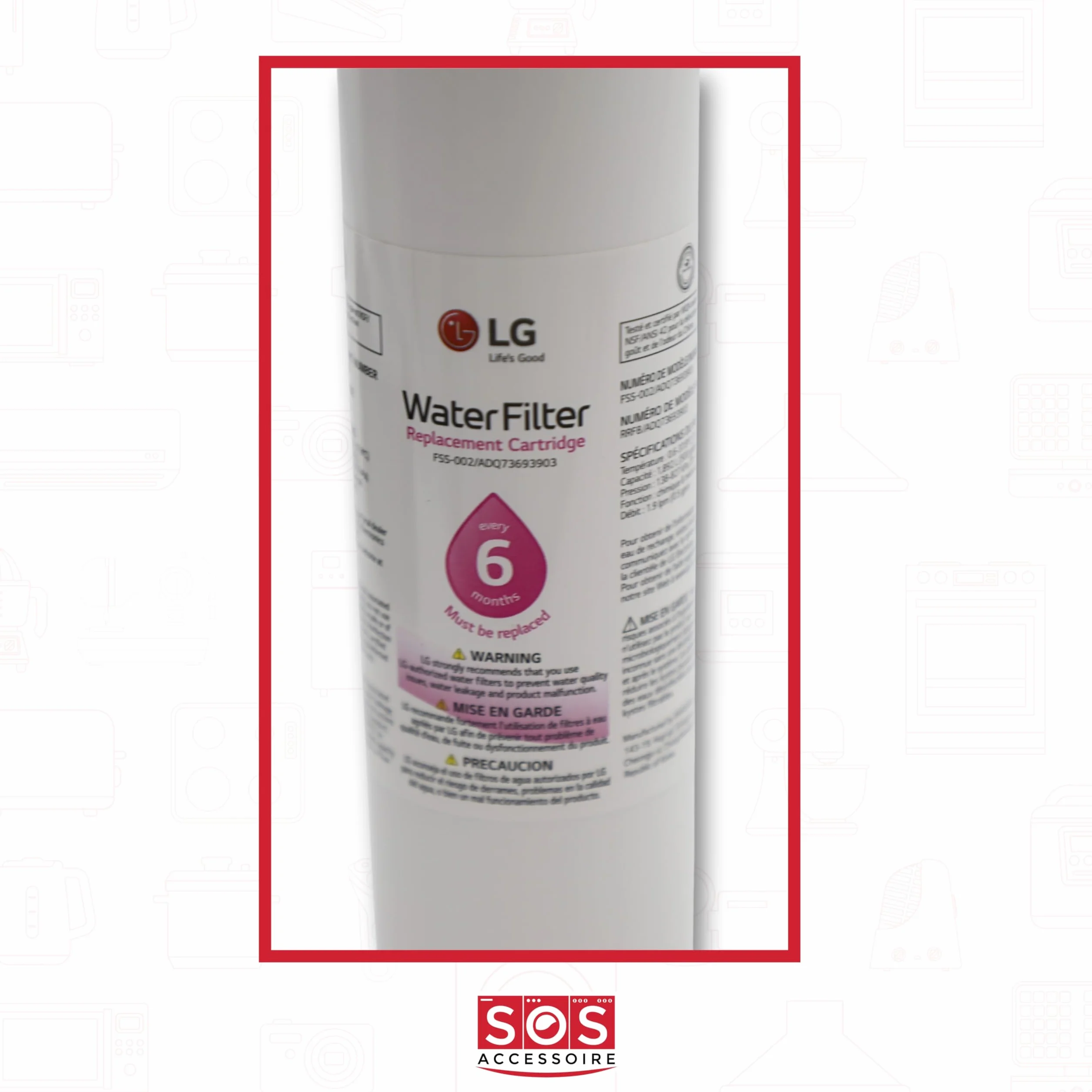 LG ADQ73693903 - Filtro de Agua Externo para Frigorífico Americano, Compatible con Modelos Side by Side, Original, Repuesto para Dispensador de Agua y Hielo, 6 Meses de Duración