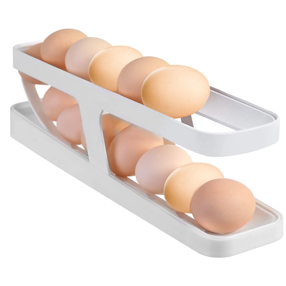 Organizador Huevos Nevera Porta Huevos Nevera para Refrigerador Dispensador de Huevos con Soporte Rodante de 2 Niveles Contenedores de Almacenamiento para 12-14 Huevos