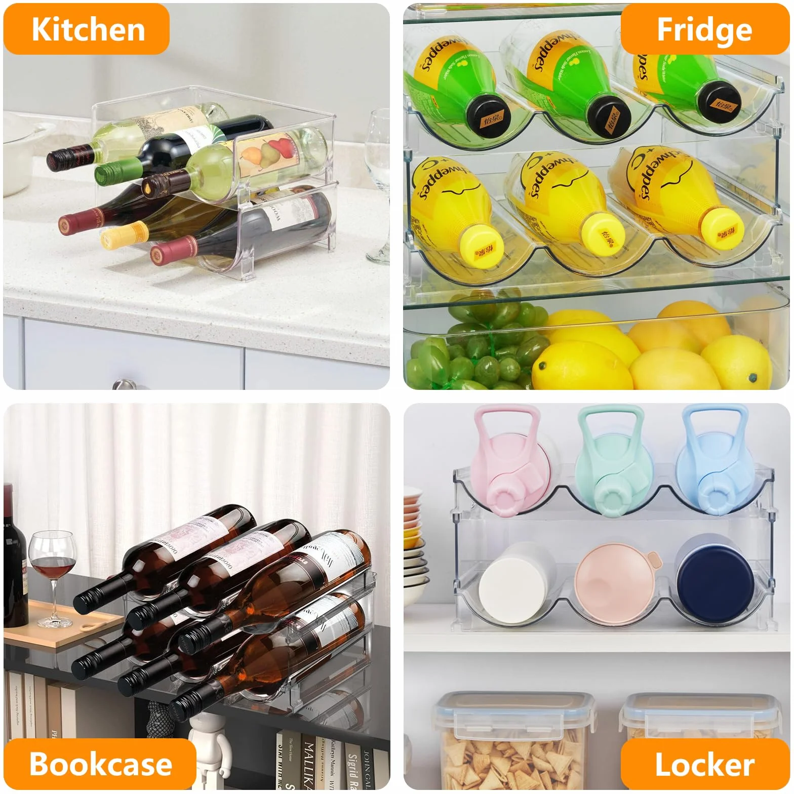 2 Unidades Botellero Frigorifico Soporte, Botellero Apilable Mantiene hasta 6 Botellas, Antideslizante Organizador De Botellas, Transparente Nevera para Vinos, Botelleros para Cocina, Encimera