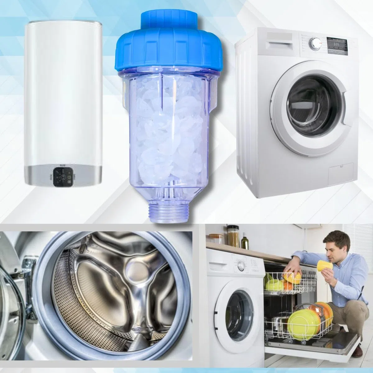 GOLDMAN SERVICE - Filtro Antical para Lavadora y Lavavajillas de Polifosfatos Recargable. Descalcificador de Agua Domestico Protector de Electrodomésticos