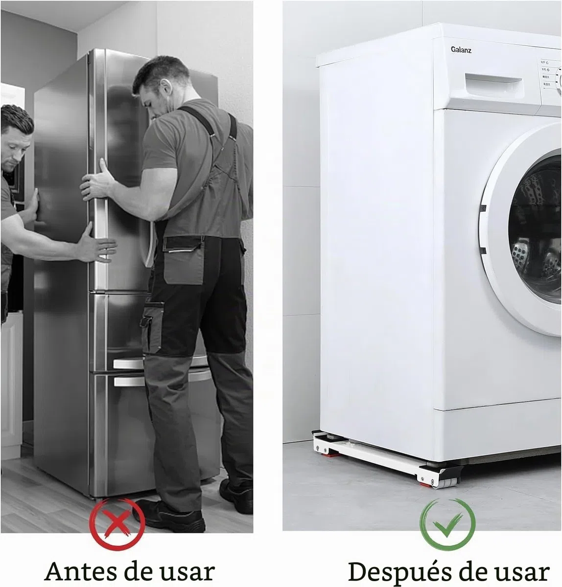 Soporte Lavadora 2 Piezas, Ruedas para Muebles Carga Hasta 300kg, Base con Ruedas Longitud Ajustable 45-72 cm, Ideal Como Ruedas para Mover Muebles, Mueble Lavadora o Secadora