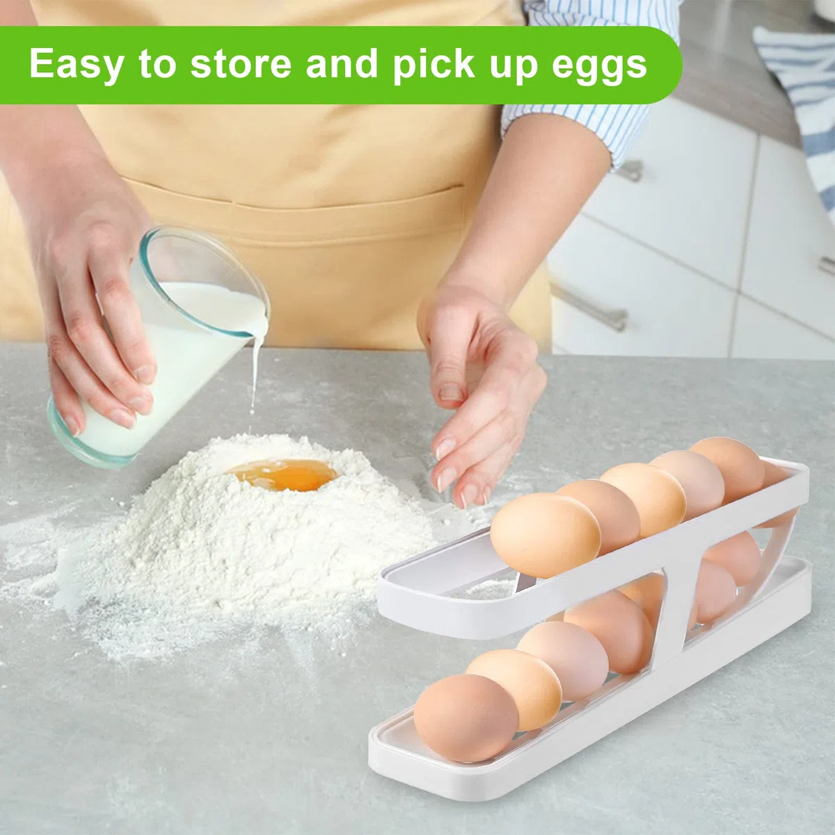 Organizador Huevos Nevera Porta Huevos Nevera para Refrigerador Dispensador de Huevos con Soporte Rodante de 2 Niveles Contenedores de Almacenamiento para 12-14 Huevos