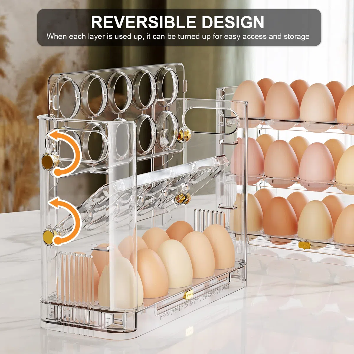 Soporte reversible para huevos para refrigerador, soporte transparente para 30 huevos para nevera, almacenamiento de huevos y bandeja de huevos (transparente)