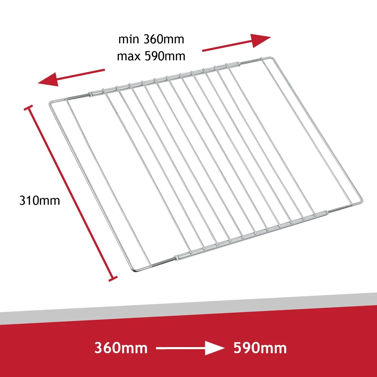 Estante extensible ajustable universal con brazos de traba para todo tipo de hornos, cocinas, barbacoas y parrillas (360 mm - 590 mm)