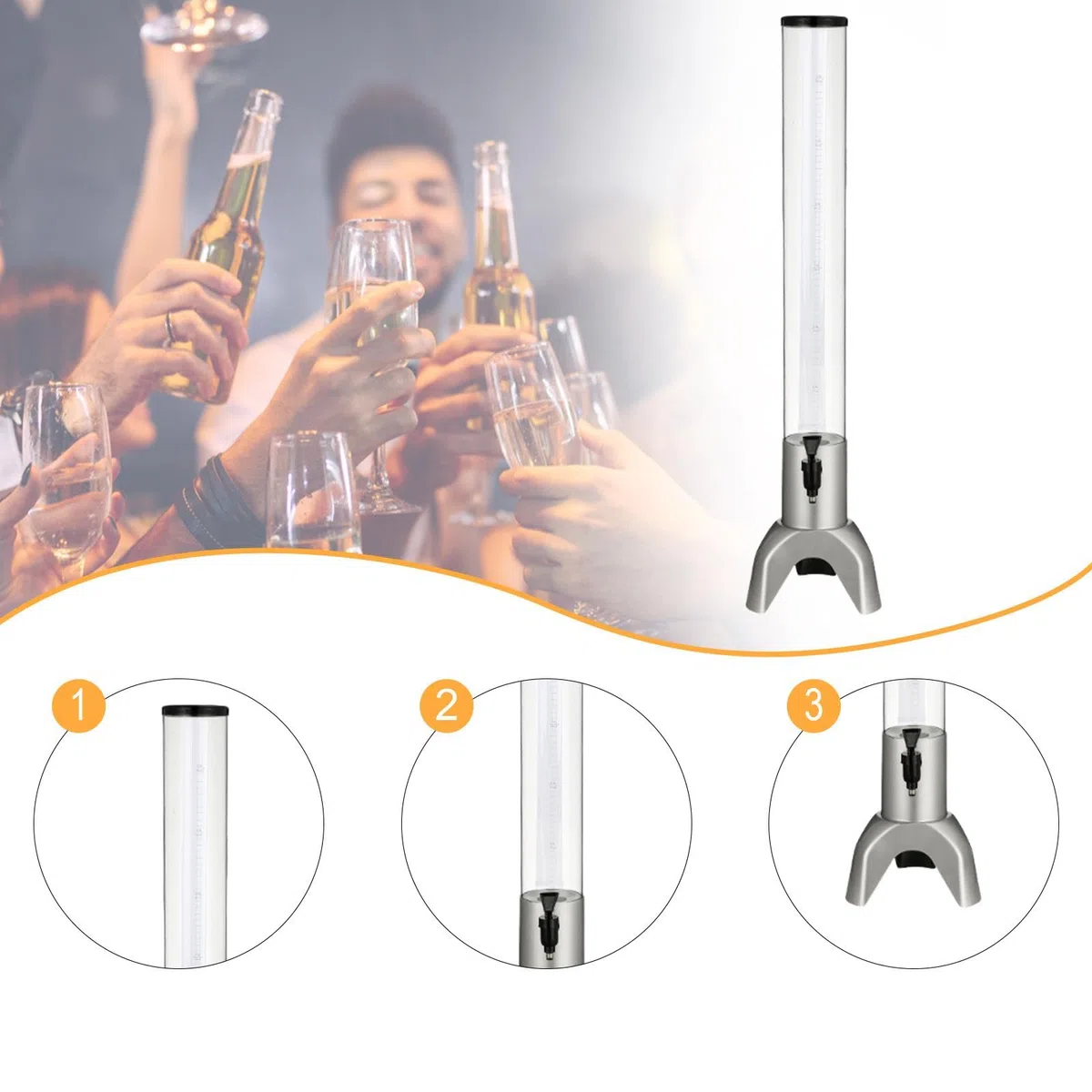 Sharplace Dispensador de Cerveza, Torre de dispensadores de Bebidas de Cerveza, Mesa para restaurantes para Fiestas de cocinas, Plata, 3l