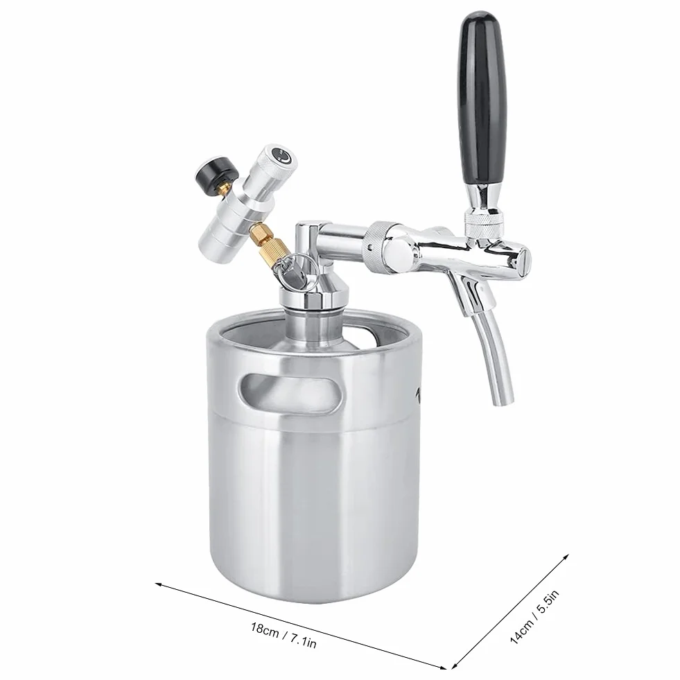 Barril De Cerveza,Dispensador De Bebidas Para El Hogar,Dispensador De Cerveza De Mini Barril De Cerveza Casera De Acero Inoxidable De 2L Con Manómetro De 2 Clases Para Cerveza Casera Y Cerveza De Barr