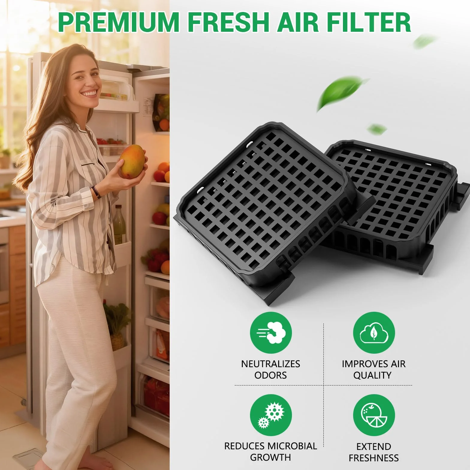 2 Filtros Fresh Air para Liebherr Frigorífico, Filtro de Carbón Activo Apto para Liebherr 9096989, 988246000, 988246001, 9882429, 9882460, sustituye a 7440021-00