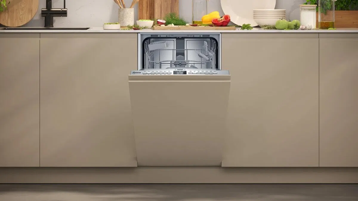 NEFF S855EKX33E, N 50, lavavajillas inteligente totalmente integrado, 45 cm, cajón para cubiertos, sistema de cesta Flex I, programa favorito, fuerte rendimiento de limpieza, apertura automática de