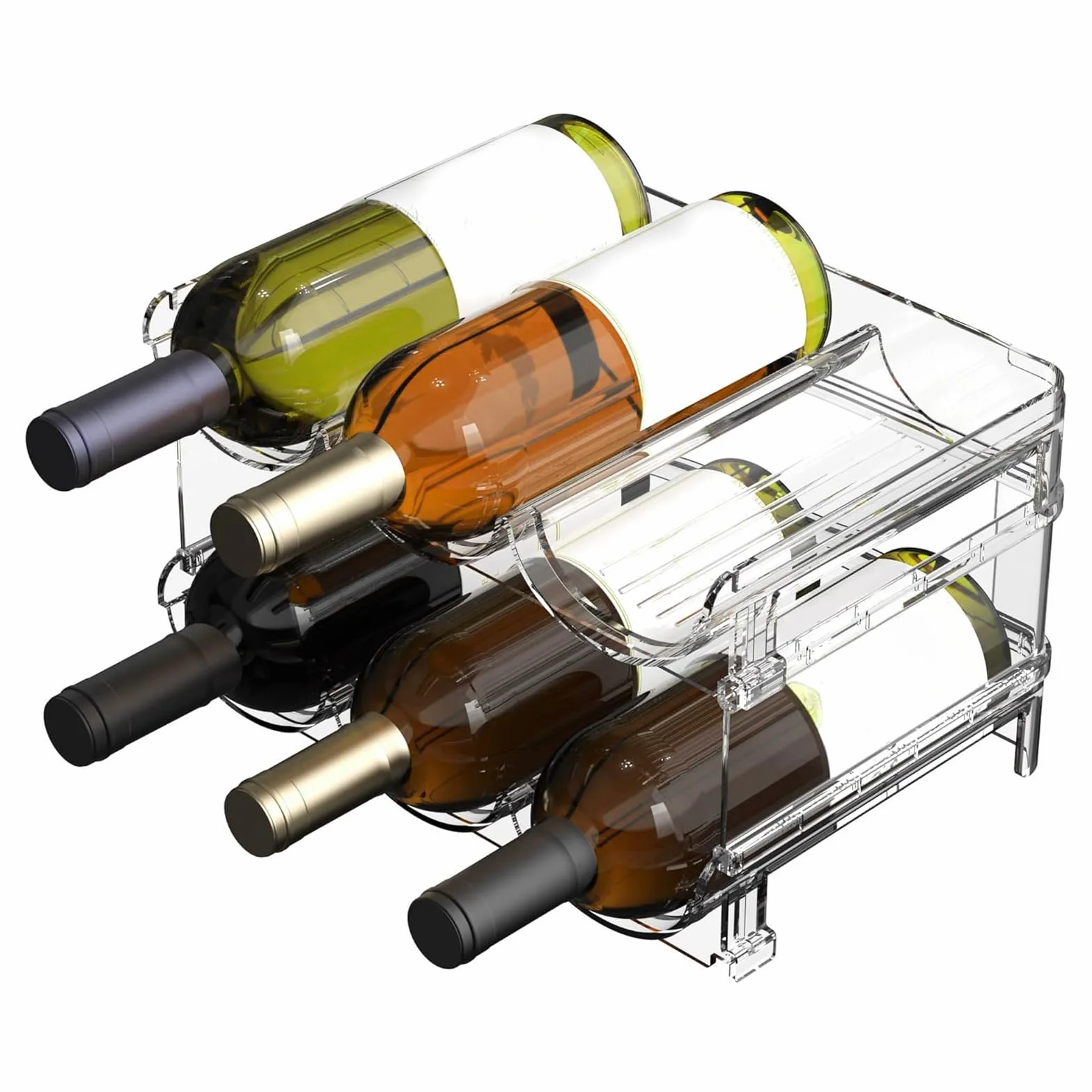 2 Unidades Botellero Frigorifico Soporte, Botellero Apilable Mantiene hasta 6 Botellas, Antideslizante Organizador De Botellas, Transparente Nevera para Vinos, Botelleros para Cocina, Encimera