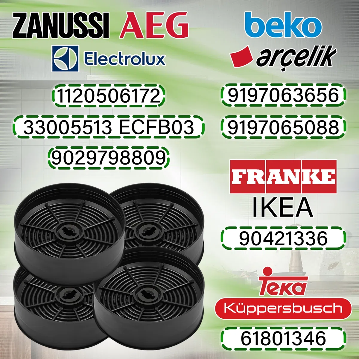 4 Piezas Carbón Filtro Campana Extractora D058 Ø125 mm con Código Original 1120506172 33005513 9029798809 90421336 para Zanussi para Aeg para Electrolux - Garantía de 5 Años - ONIX TECH