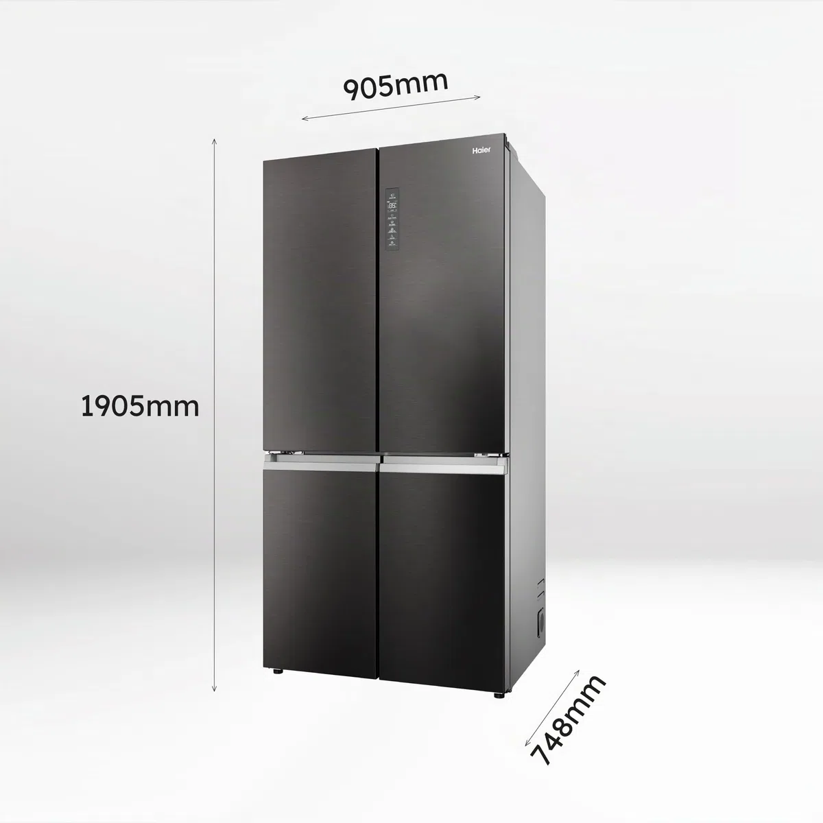 Haier Cube 90 Series 7 HCR79F19CNMD - Frigorífico 4 Puertas, Congelador 2 Zonas, Motor Inverter, Air Surround, Cajón Humidity Zone, Total No Frost, An 90,5cm, Capacidad 642L, Daylight, 37dB, Dark Inox