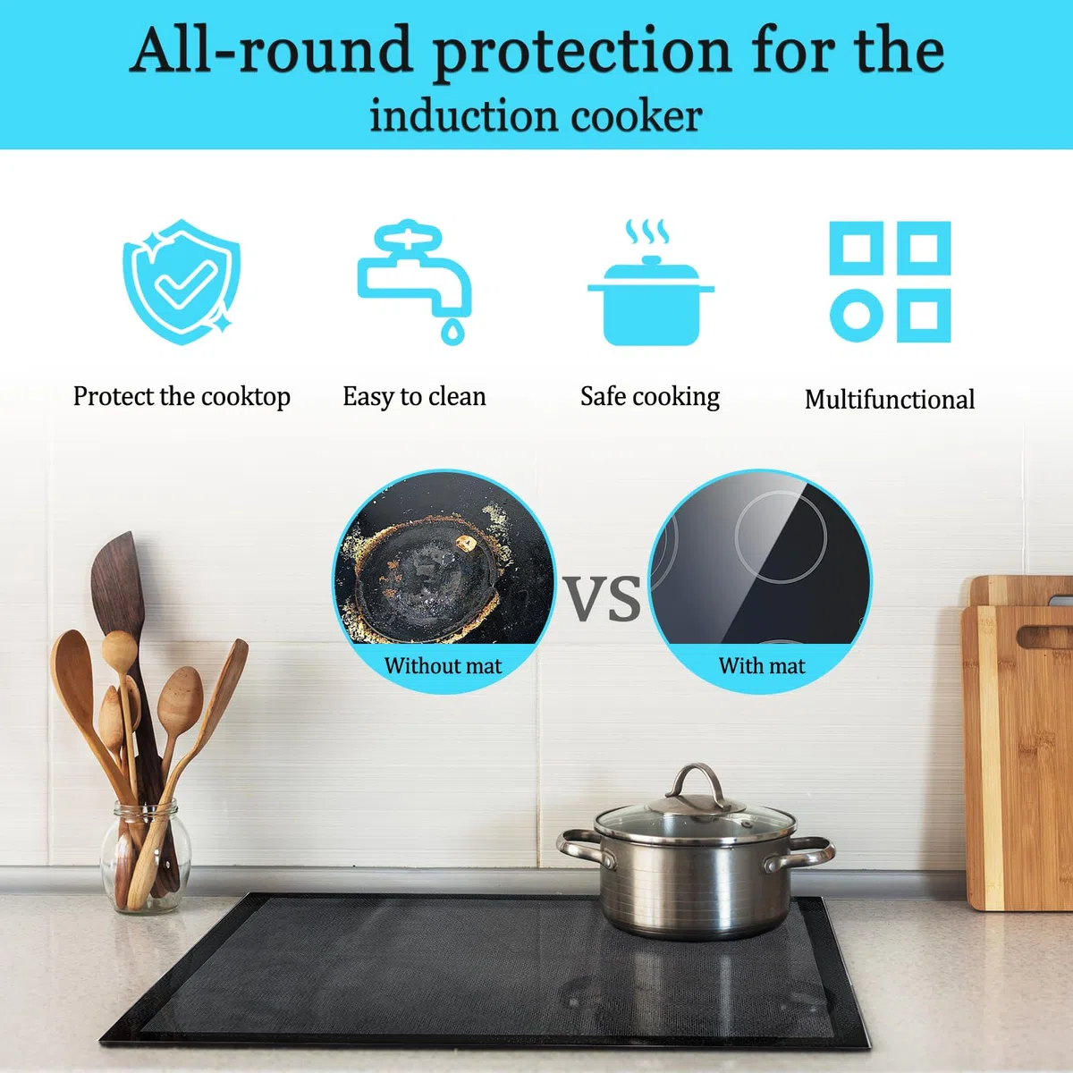 52x61cm Esterilla Protectora de Inducción,Placa Inducción Almohadillas Antideslizantes Silicona para Cocina Inducción Alfombrilla Protectora Reutilizables Alfombrillas de silicona Cocin (Malla)