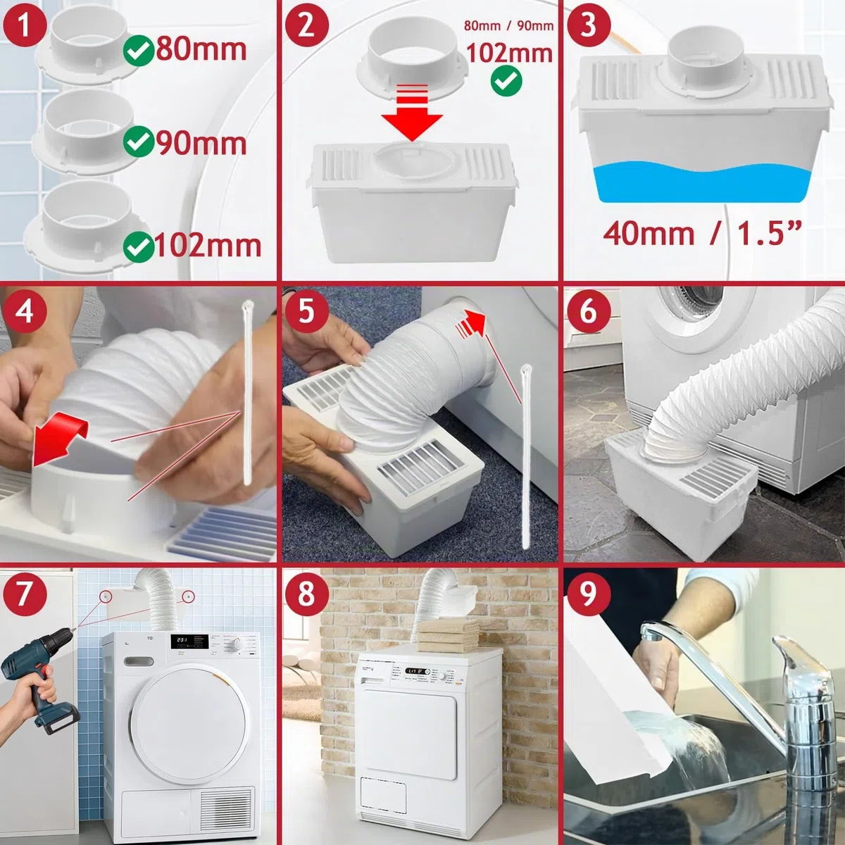SPARES2GO Kit de Condensador de Manguera de Ventilación con 3 x Adaptadores Compatible con White Knight Secadora (1,2 m)