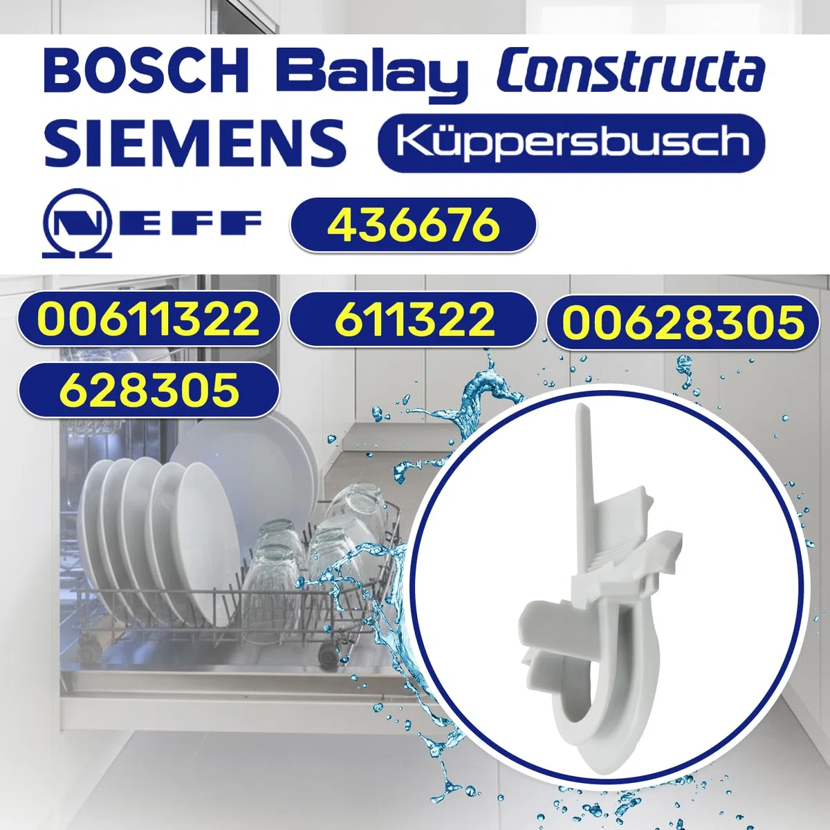 Tapa de Bomba para Lavavajillas con Código Original 00611322 para Bosch para Balay para Constructa para Siemens para Neff - Garantía de 10 Años - MONTERAL