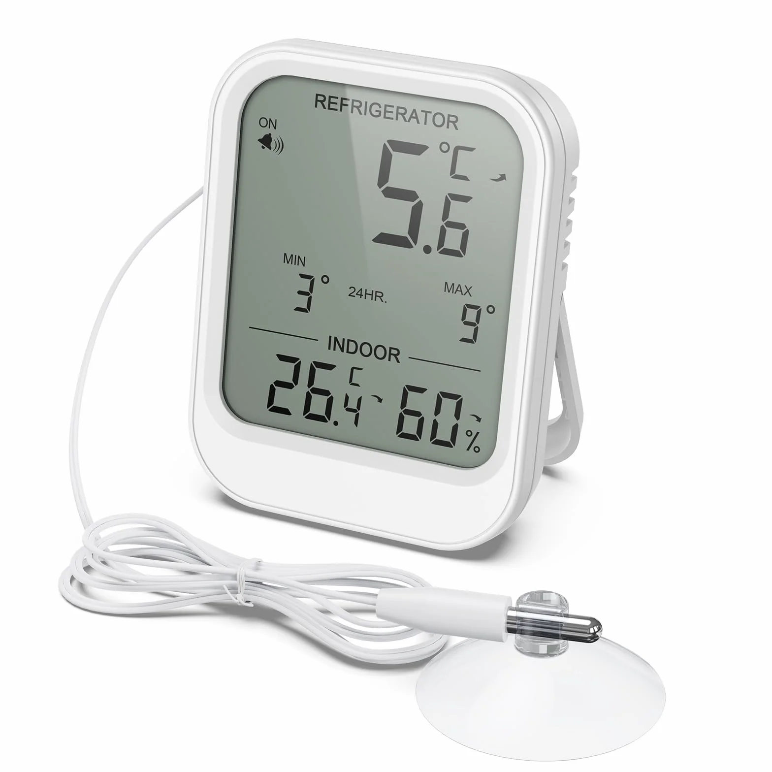 ORIA Termómetro Digital para Refrigerador, Termómetro para Congelador con Sonda Impermeable, Pantalla LCD, Alarma de Temperatura, Valor Mínimo/Máx para Refrigerador, Congelador y Acuario